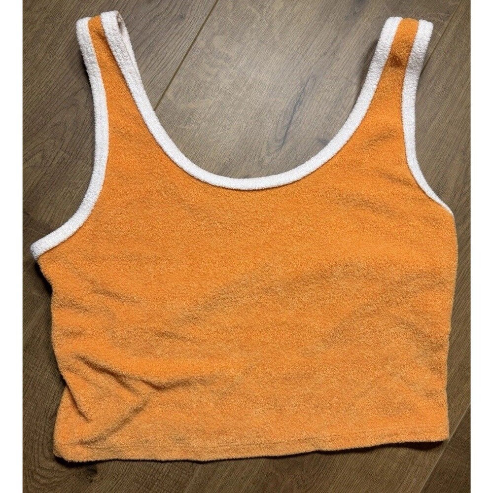 Hollister California Orange Terry Crop Tank White Trim Size M Y2K Beach Top
